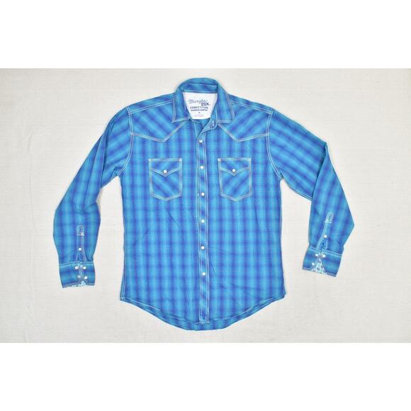 Wrangler 20X Men's Blue Plaid Western Snap Shirt Regular Size M Pearl Snap - Picture 3 of 8